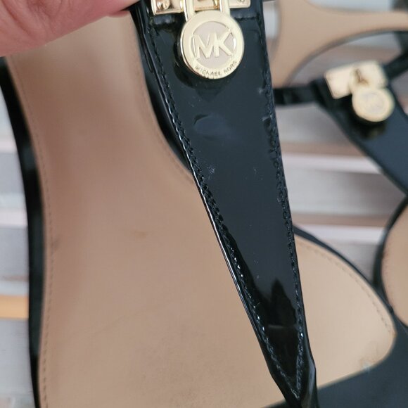 Michael Kors Wedged Black Patent Leather Sandals-Size 7 - Picture 7 of 12
